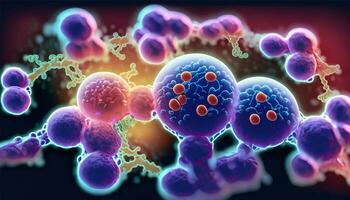 Magnified molecular structure Ai Generate of bacteria causing disease on glowing background photo