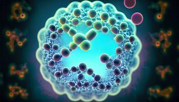 Magnified molecular structure Ai Generate of bacteria causing disease on glowing background photo