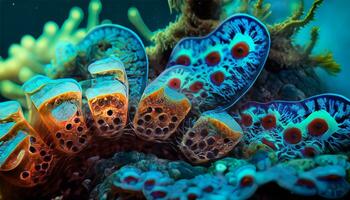 Underwater macro reveals multi colored sea life patterns Ai Generate photo
