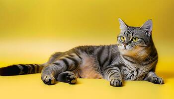 cat on the left on a yellow background Ai Generate photo