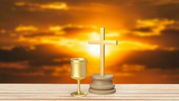 The holy grail and cross for religion concept 3d rendering photo