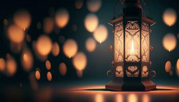 Lanterns with a dramatic black background and blur Ai Generate photo