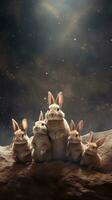 Textured background surrounded by cute bunnies, background image, vertical format, generative AI photo