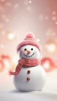 Pastel background surrounded by christmas snowman, background image, vertical format, generative AI photo