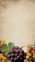 Textured background surrounded by grape fruits, background image, vertical format, generative AI photo