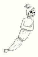 Dead Man with Skull Head Indonesian Ghost Cartoon Character vector