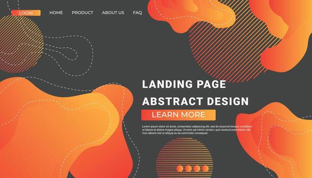 Landing page template with liquid fluid shapes and geometric patterns for business website design. Eps10 vector illustration