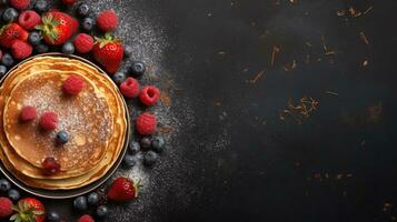 space for text on textured background with delicious pancake on the side from top view, background image, AI generated photo