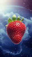 Textured background surrounded by fresh strawberry, background image, vertical format, generative AI photo