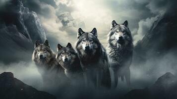 space for text on textured background surrounded by wolves, background image, AI generated photo