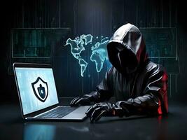 Internet security protection from hacker attacking Cyber attack ai generate photo