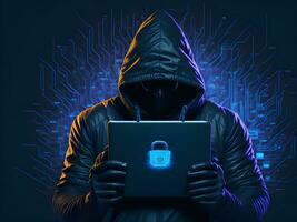 Internet security protection from hacker attacking Cyber attack ai generate photo