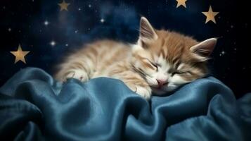 space for text on textured background with sleeping kitten on the side, background image, AI generated photo