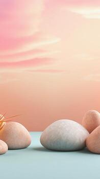Pastel background surrounded by beautiful decorative stone, background image, vertical format, generative AI photo