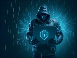 Internet security protection from hacker attacking Cyber attack ai generate photo
