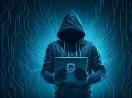 Internet security protection from hacker attacking Cyber attack ai generate photo