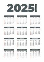 2025 Basic Calendar in White Background vector