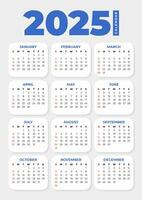 2025 básico calendario en blanco antecedentes vector