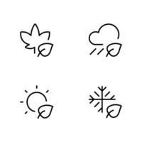 Seasons icon, winter, spring, summer, autumn. Snowflake, cloud, sun, maple leaf icon, flat vector illustration, graphic, editable stroke. Suitable for website design, logo, app, template, and ui ux.