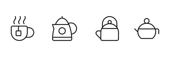 tea and tea kettle icon vector set design with Editable Stroke. Line, Solid, Flat Line, thin style and Suitable for Web Page, Mobile App, UI, UX design.