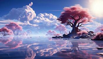 3D Trees and Clouds in Minimalist Style AI generated photo