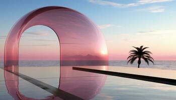 Minimalist 3D Arch with Clouds and Tree Silhouettes AI generated photo