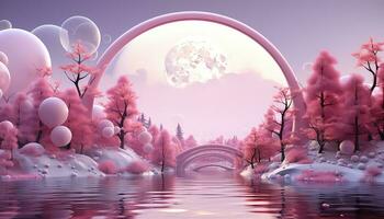 Minimalist 3D Arch with Clouds and Tree Silhouettes AI generated photo
