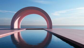 Luminous Minimalism 3D Arch, Trees, and Clouds AI generated photo