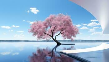 Luminous Minimalism 3D Arch, Trees, and Clouds AI generated photo