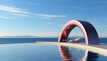 Luminous Minimalism 3D Arch, Trees, and Clouds AI generated photo