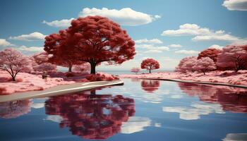 Luminous Minimalism 3D Arch, Trees, and Clouds AI generated photo