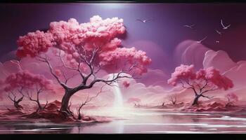 Cloudy Minimalist Stage with 3D Arch and Trees AI generated photo