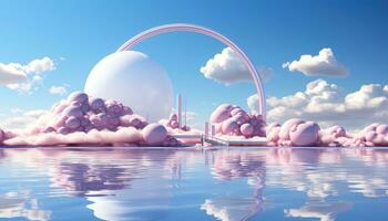 Simplified 3D Arch with Trees and Cloudy Backdrop AI generated photo