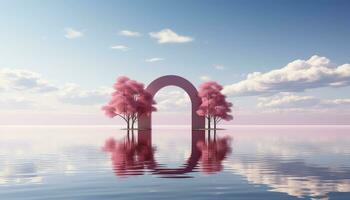 simplificado 3d arco con arboles y nublado fondo ai generado foto