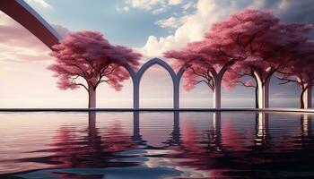3D Arch and Trees A Minimalist Stage Vision AI generated photo