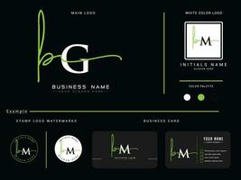 minimalista bg firma vestir logo, vistoso bg lujo letra negocio logo y presentación vector