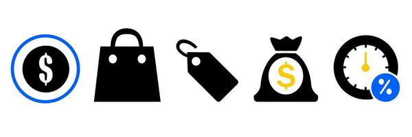 negro viernes icono colocar, en línea compras en un ordenador portátil promovido ventas a descontado símbolo concepto vector