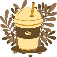 A cup for coffee with leaves, simple flat graphics for cafe, cafe, Vector illustration