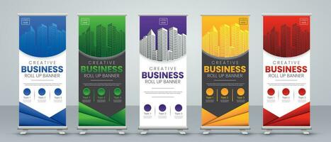 Modern abstract business roll up banner design set in print ready colors vector