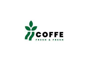 grano de café con rama de planta vector de logotipo mínimo hipster con icono de contorno de línea simple de hoja para café