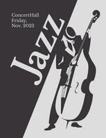 jazz violoncelista negro y blanco póster. anuncio de un tarjeta postal de un musical evento. vector plano ilustración