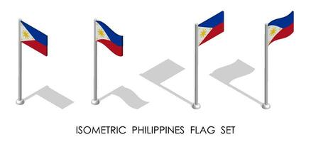 isométrica bandera de república de Filipinas en estático posición y en movimiento en asta de bandera. 3d vector