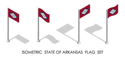 isometric flag of american state of Arkansas in static position and in motion on flagpole. 3d vector