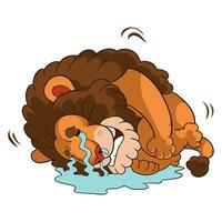 Cartoon lion crying in fetal position vector