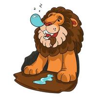 Cartoon lion dreaming and salivating from mouth vector illustration