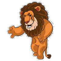 Cartoon character of an African animal. A funny cool lion with a pained vector