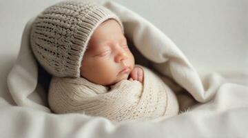 linda recién nacido bebé chico en contra blanco antecedentes con espacio para texto, niños antecedentes imagen, ai generado foto