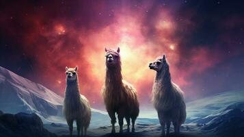 space for text on textured background surrounded by llamas, background image, AI generated photo