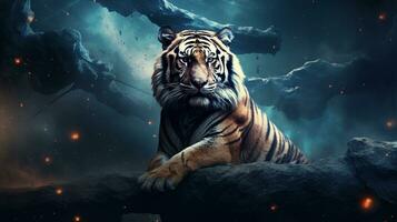space for text on textured background surrounded by majestic tiger, background image, AI generated photo