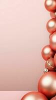 a pastel background surrounded by christmas decoration, vertical format, background image, generative AI photo